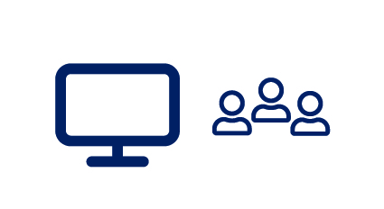 Illustration av datorskärm och tre personer som är användare av e-handeln.