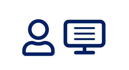 Illustration av person som sitter framför en datorskärm .