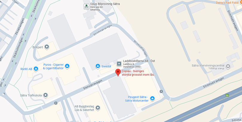 Karta över Sätra med Copiax utpekat.